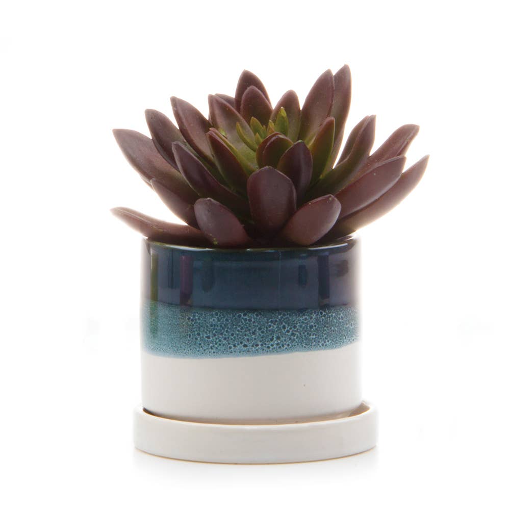 Small Ceramic Glazed Pot with Saucer